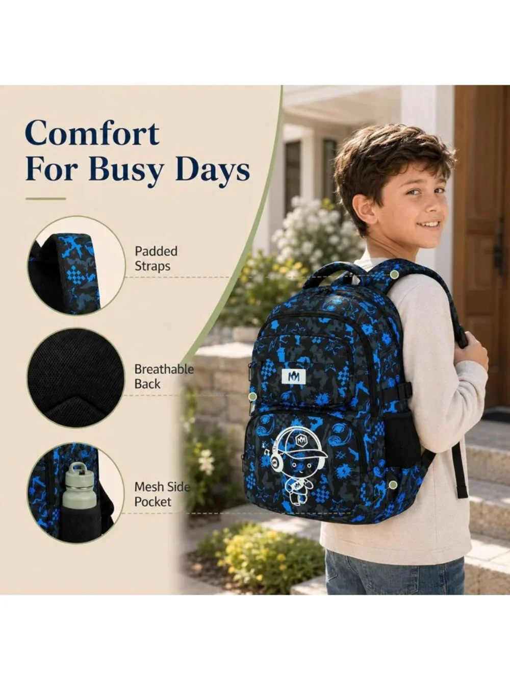 Camo Kids Backpack Set for Boys - Stylish Bookbag for School & Travel - 3pcs